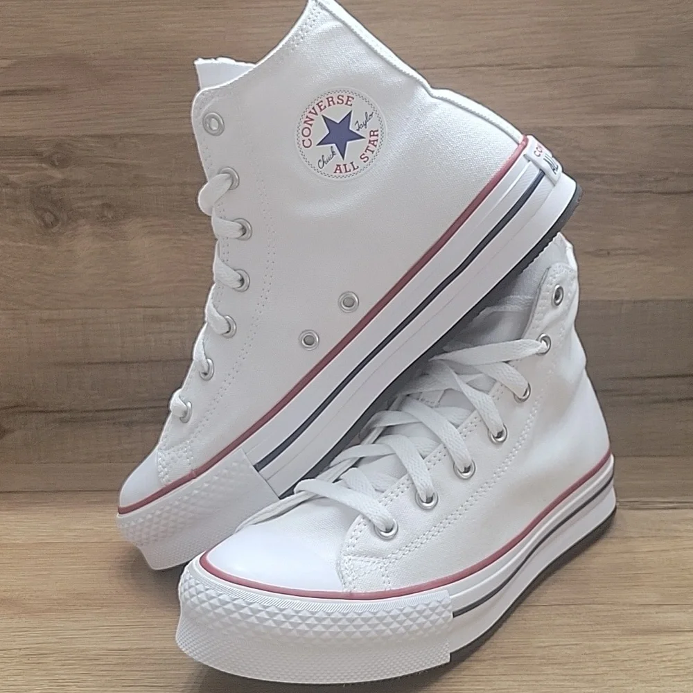 Converse White Sneakers with Blue Star Logo